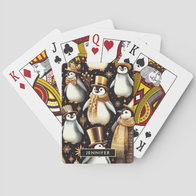 Schwarz-Golden-Pinguin Spielkarten (Rückseite)
