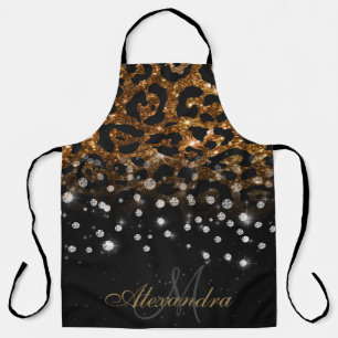 Schwarz/Golden Sparkle Leopard Print Schürze