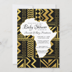 Schwarz-goldene afrikanische Stammes-Baby-Party Einladung