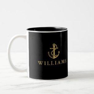 Schwarz-goldene benutzerdefinierte Namen-nautische Zweifarbige Tasse
