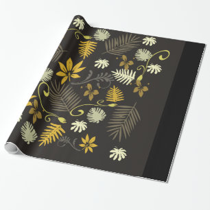 Schwarz-goldene Blumeneinwickelpapier 75 x 180 cm, Geschenkpapier