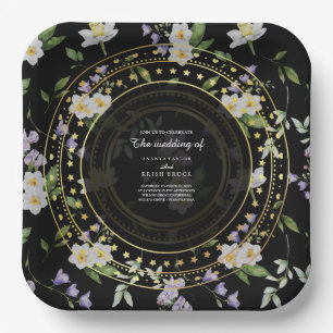 Schwarz-goldene Blumenmuster, Pappteller