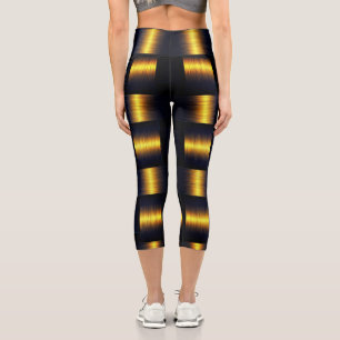 Schwarz-goldene Capri-Leggings Gittermuster Capri Leggings