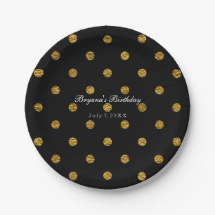 Schwarz-goldene Folien-Punkte-Party-Teller Pappteller