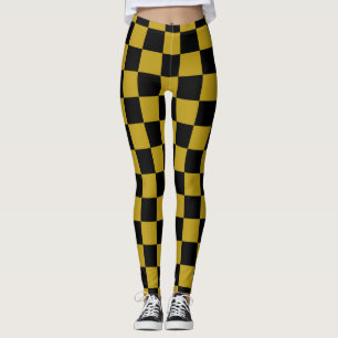 Schwarz-goldene Folien-Schachbrettmuster Leggings