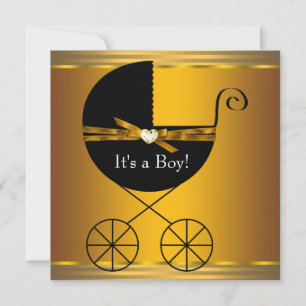 Schwarz-goldene Kutschen-Jungs-Babyshower Einladung