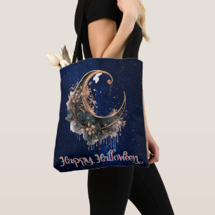 Schwarz-goldene Mondsichel Halloween Tasche