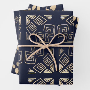 Schwarz-goldene Muster-Wrapierpapierbögen Geschenkpapier Set