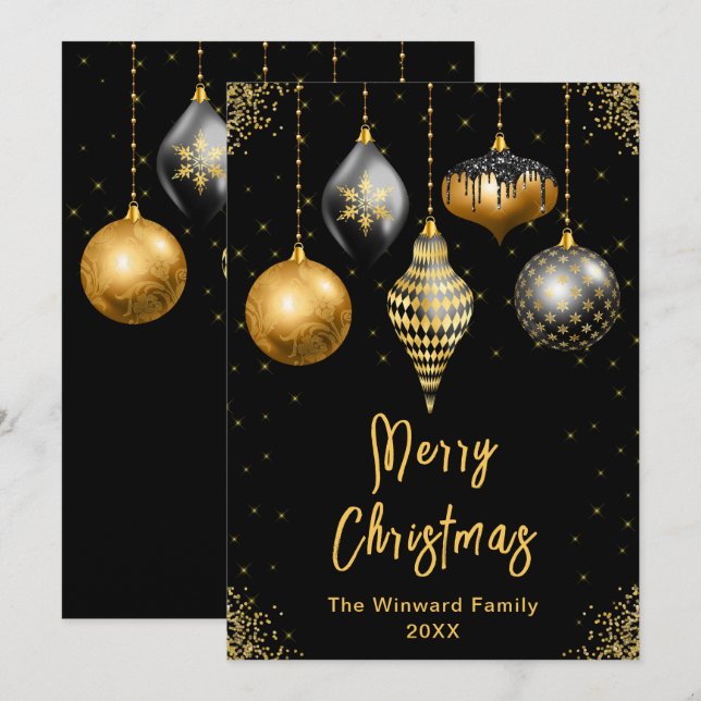 Schwarz-goldene Ornamente Frohe Weihnachten (Vorne/Hinten)