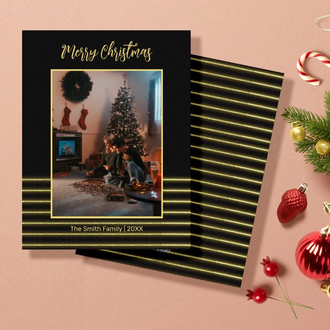 Schwarz-goldene Streifen Feiertagskarte (Von Creator hochgeladen)