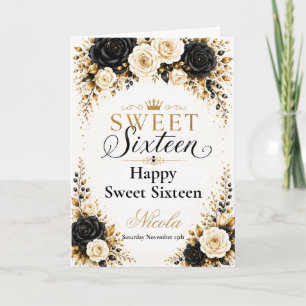 Schwarz-goldene Sweet Sixteen Karte