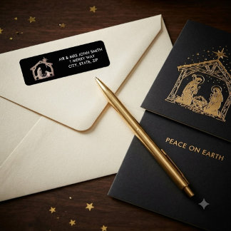 Schwarz-goldene Weihnachts-Rücksende-Adresse