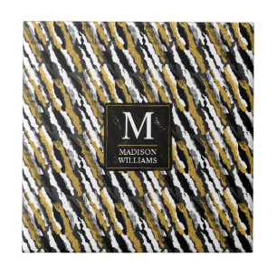 Schwarz-goldener Glitter Weiß Tier Zebra-Muster Fliese