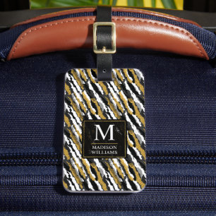 Schwarz-goldener Glitter Weiß Tier Zebra-Muster Gepäckanhänger