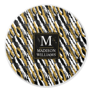 Schwarz-goldener Glitter Weiß Tier Zebra-Muster Keramikknauf