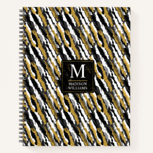Schwarz-goldener Glitter Weiß Tier Zebra-Muster Notizbuch