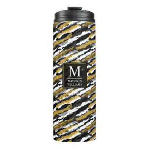 Schwarz-goldener Glitter Weiß Tier Zebra-Muster Thermosbecher