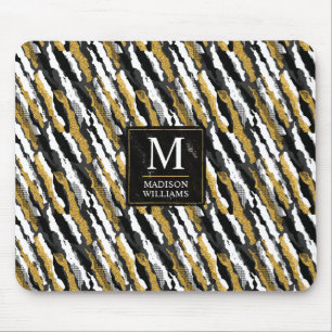 Schwarz-goldener Glitter Weiß Tier Zebramuster Mousepad