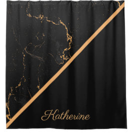 Schwarz-goldener Marmor Duschvorhang