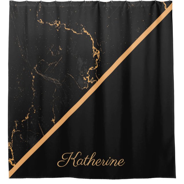 Schwarz-goldener Marmor Duschvorhang (Vorderseite)