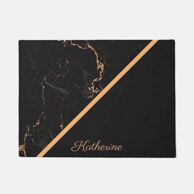 Schwarz-goldener Marmor Fußmatte (Vorderseite)
