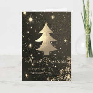 Schwarz,Goldener Weihnachtsbaum,Schneeflocken,Gesc Feiertagskarte