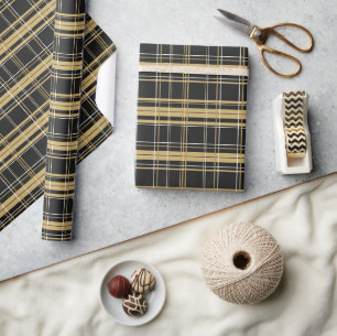 Schwarz-goldenes Schottenkaro Tartan Geschenkpapier