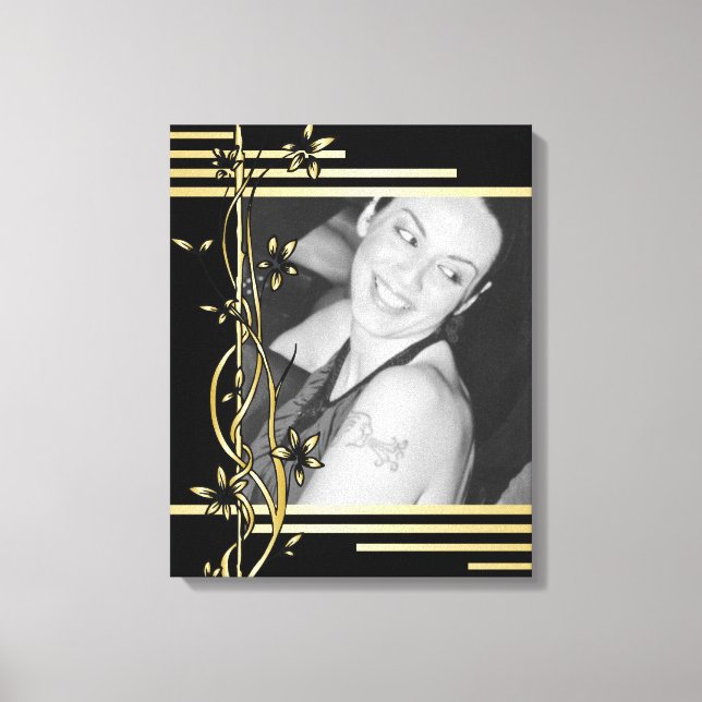 Schwarz goldfarbenes Blumenportrait Leinwanddruck (Vorderseite)