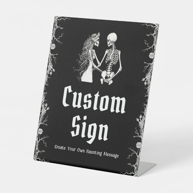 Schwarz-Gothic Halloween Skeleton Custom Sign Sockelschild (Vorderseite)