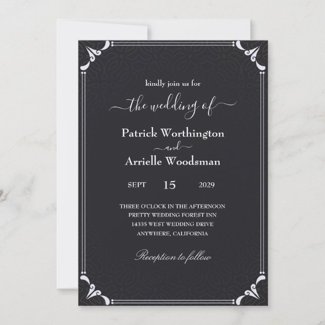 Schwarz-gotische Hochzeitseinladungen Einladung (Vorderseite)