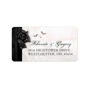Schwarz-Gotische Rose und Fledermäuse Hochzeitsken Adressaufkleber