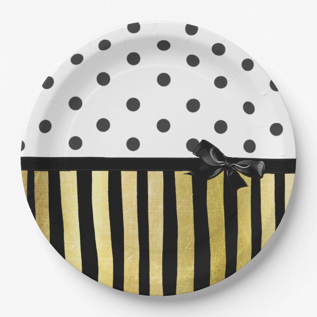 Schwarz-Gpld-Polka-Dot-Papierplatte Pappteller (Vorderseite)