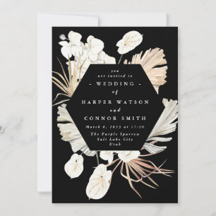 Schwarz-Gras-Flora Tropischer Dschungel-Hochzeit Einladung