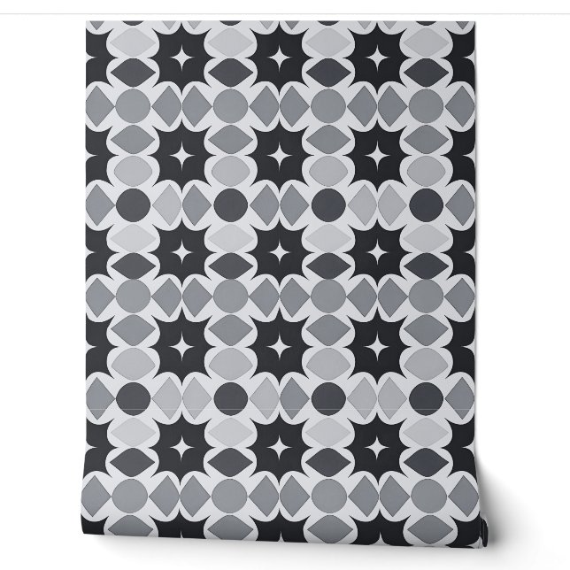 Schwarz-Grau-Abstraktes Retro-geometrisches Muster Tapete (Abrollen)