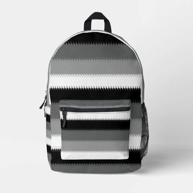 Schwarz-Grau-Ash-Streifen Bedruckter Rucksack (Vorderseite)