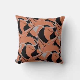 Schwarz Grau auf Burnt Orange Swirling Large Tiles Kissen
