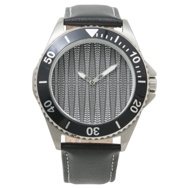 "Schwarz-Grau Backgammon Board" Stainless Stell Armbanduhr (Vorderseite)