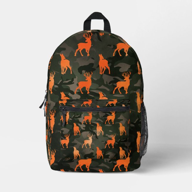 Schwarz-Grau-Camouflage mit Orangenhirsch Bedruckter Rucksack (Vorderseite)