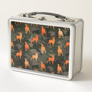 Schwarz-Grau-Camouflage mit Orangenhirsch Metall Brotdose