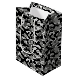 Schwarz Grau Camouflage-Muster Mittlere Geschenktüte