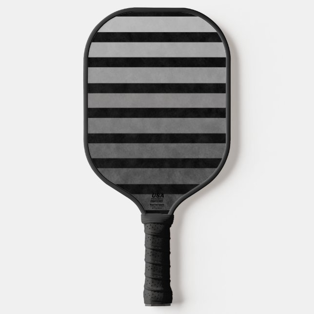 Schwarz-Grau-Camouflage Texturierte Streifen Pickleball Schläger (Vorderseite)