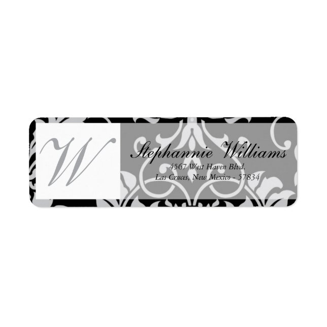 Schwarz-Grau-Damask-Rücksendeadresse (Vorne)
