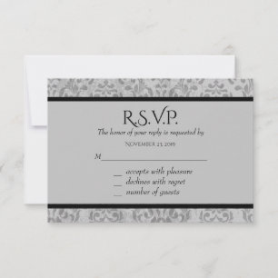 Schwarz-Grau-Damaskus-Antwortkarten RSVP Karte