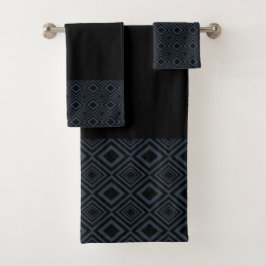 Schwarz-Grau-Diamant-Muster Badhandtuch Set