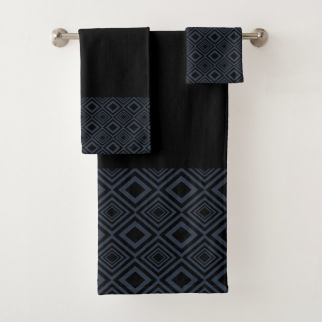 Schwarz-Grau-Diamant-Muster Badhandtuch Set (Insitu)