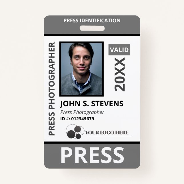 Schwarz-Grau-Foto- und Logo-Pressekennung Ausweis (Vorderseite)