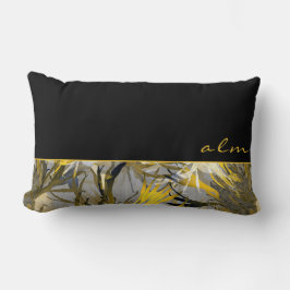 Schwarz-Grau-Gelb-Kunstflora | Monogramm Lendenkissen
