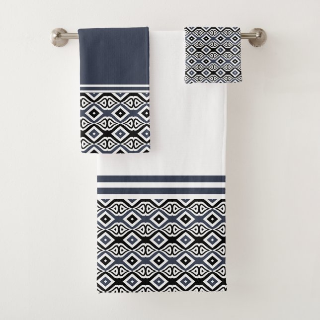 Schwarz-Grau-geometrisches Muster Badhandtuch Set (Insitu)