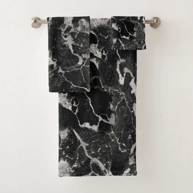 Schwarz/Grau Glitzer Marmor 2 Badetuch Set (Insitu)