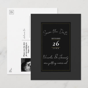 Schwarz Grau Gold Moderne Minimal Hochzeitseinladu Ankündigungspostkarte